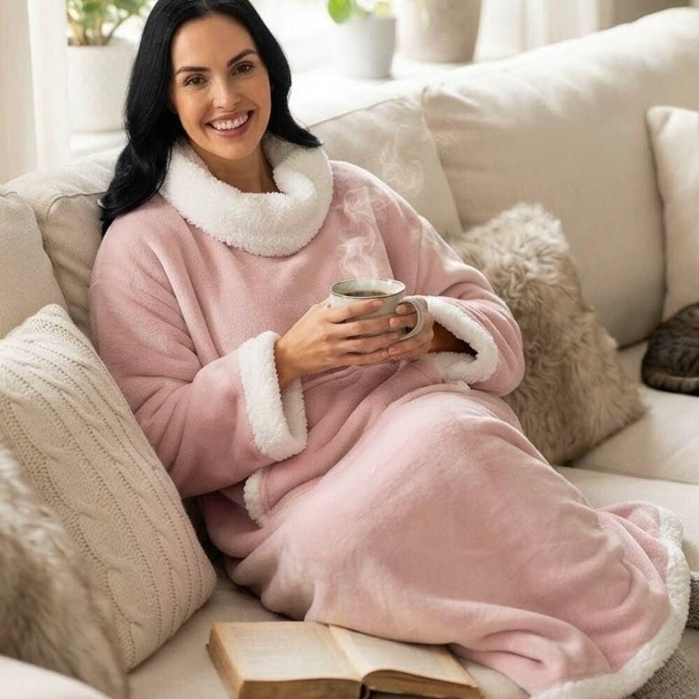 NWT Cottagecore Wearable Blanket - Plush Fleece Oversized Snuggle Hoodie Pink